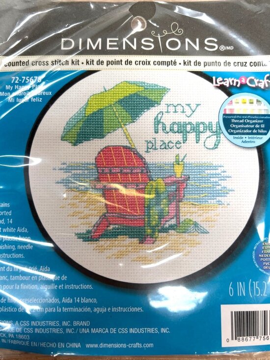 Dimensions "My Happy Place" Counted Cross Stitch Kit 6" With Aida Fabric Thread - Picture 1 of 2